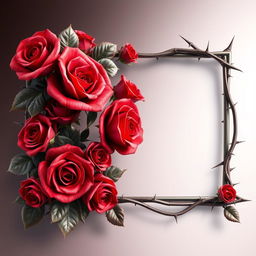 A beautifully designed 3D frame made of intricate red roses and sharp thorns