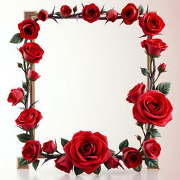 A beautifully designed 3D frame made of intricate red roses and sharp thorns