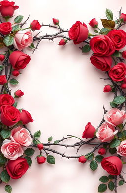 A stunning 3D frame made entirely of intricate roses intertwined with sharp thorns, showcasing a romantic yet edgy aesthetic