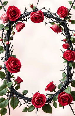 A stunning 3D frame made entirely of intricate roses intertwined with sharp thorns, showcasing a romantic yet edgy aesthetic