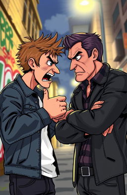 A vivid illustration depicting a heated argument between two men
