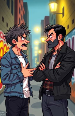 A vivid illustration depicting a heated argument between two men