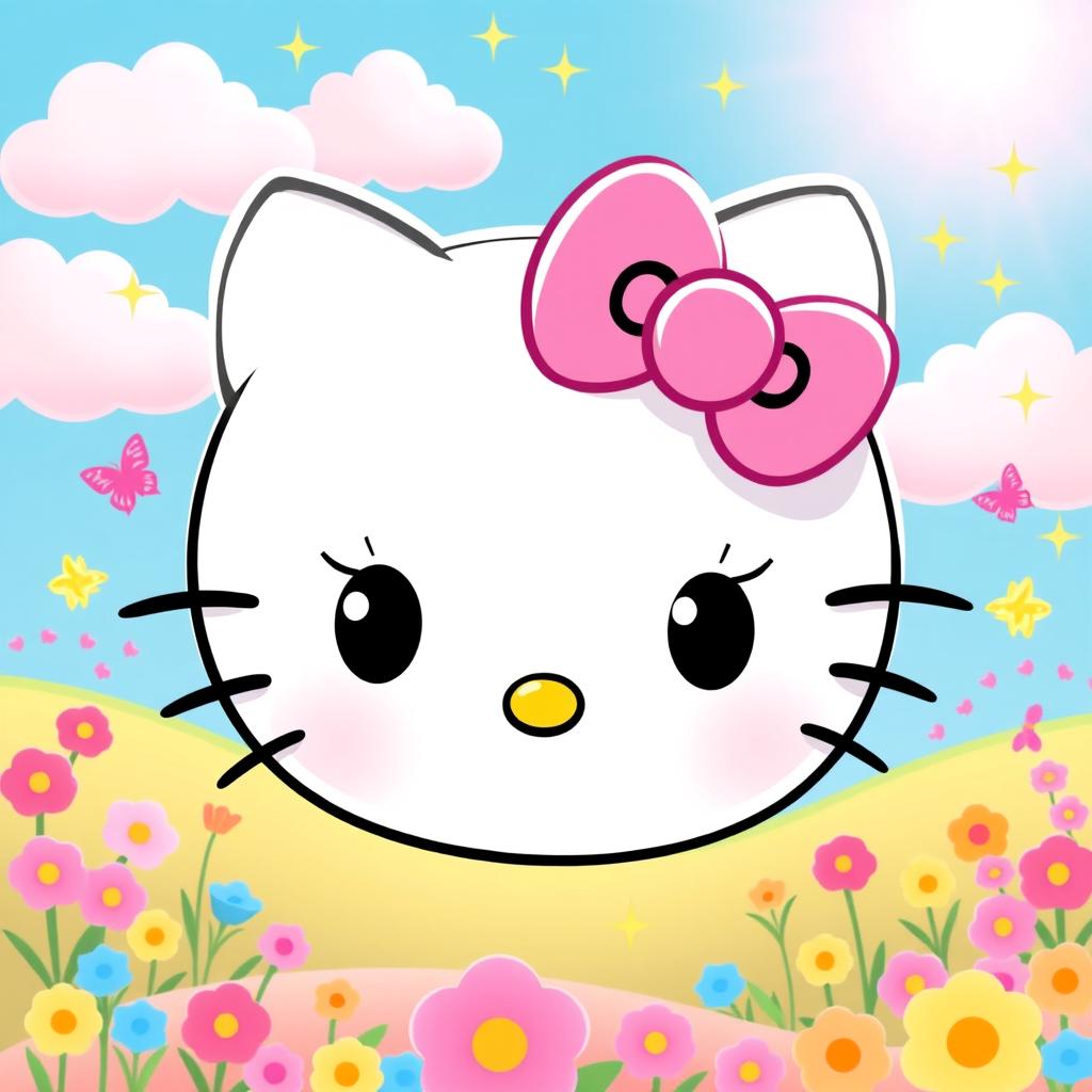 An adorable Hello Kitty character with large, expressive eyes, wearing a cute pink bow atop her head