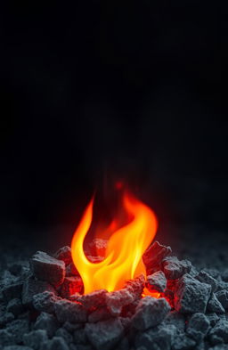 A visually striking representation of flames gently flickering beneath a layer of ash, symbolizing a wounded spirit struggling with emotions of love, betrayal, and loneliness