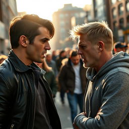 A tense scene depicting two men in a heated argument