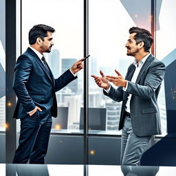 A wallpaper design featuring two men engaging in a spirited debate