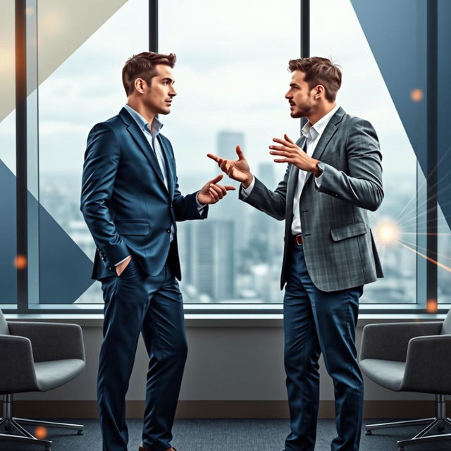 A wallpaper design featuring two men engaging in a spirited debate