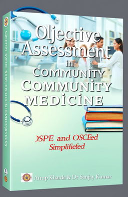 A beautiful and informative book cover design for "Objective Assessment in Community Medicine: OSPE and OSCE Simplified" by Dr Anup Kharde and Dr Sanjay Kumar, specifically aimed at MBBS undergraduates