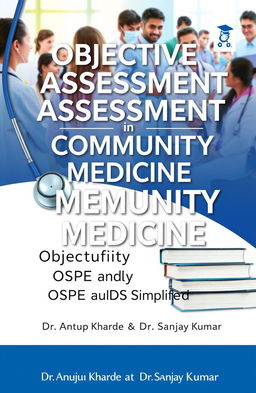 A beautiful and informative book cover design for "Objective Assessment in Community Medicine: OSPE and OSCE Simplified" by Dr Anup Kharde and Dr Sanjay Kumar, specifically aimed at MBBS undergraduates