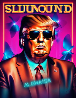 SoundCloud rap album cover featuring Donald Trump with face tattoos against a vibrant neon background.