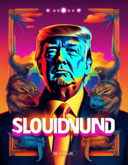 SoundCloud rap album cover featuring Donald Trump with face tattoos against a vibrant neon background.