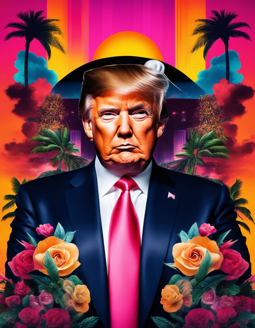 SoundCloud rap album cover featuring Donald Trump with face tattoos against a vibrant neon background.