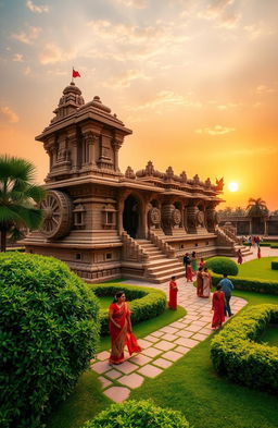 A stunning view of the Konark Sun Temple in Odisha, India, showcasing its intricate stone carvings and architectural details