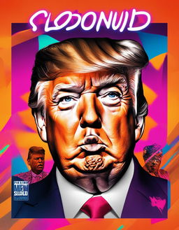 SoundCloud rap album cover featuring Donald Trump with face tattoos against a vibrant neon background.