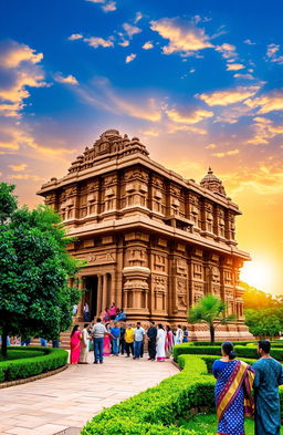 A stunning view of the Konark Sun Temple in Odisha, India, showcasing its intricate stone carvings and architectural details