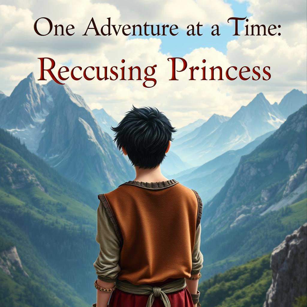 An enchanting book cover featuring a black wavy-haired teenage boy in medieval clothing, standing with his back to the viewer