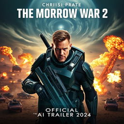 A dynamic and captivating movie poster for 'THE TOMORROW WAR 2 — Official AI Trailer (2024)', featuring Chris Pratt as the lead character