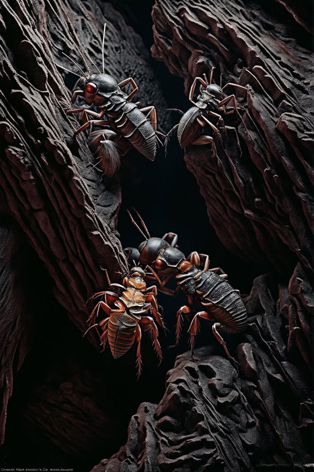 HD award-winning cave photograph showcasing extreme detail of Weta insects on the walls.