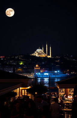 A stunning night view of Istanbul, Turkey, showcasing the city's beautiful skyline illuminated by twinkling lights