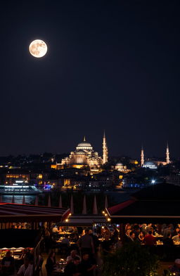 A stunning night view of Istanbul, Turkey, showcasing the city's beautiful skyline illuminated by twinkling lights