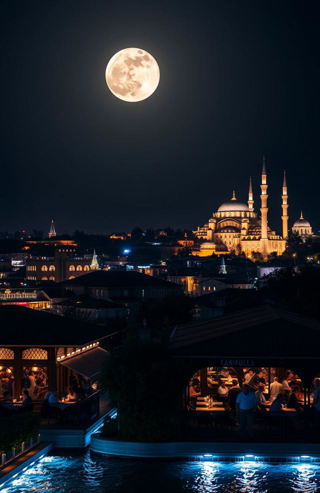 A stunning night view of Istanbul, Turkey, showcasing the city's beautiful skyline illuminated by twinkling lights