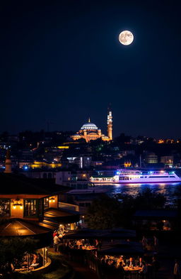 A stunning night view of Istanbul, Turkey, showcasing the city's beautiful skyline illuminated by twinkling lights