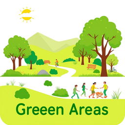 A visually appealing pictogram representing green areas, showcasing lush landscapes and vibrant vegetation