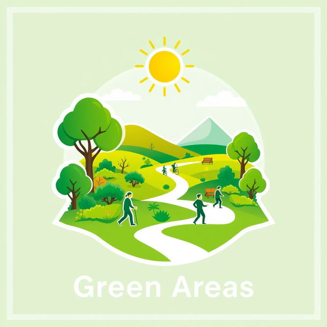 A visually appealing pictogram representing green areas, showcasing lush landscapes and vibrant vegetation