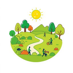 A visually appealing pictogram representing green areas, showcasing lush landscapes and vibrant vegetation