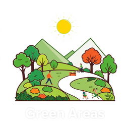 A visually appealing pictogram representing green areas, showcasing lush landscapes and vibrant vegetation