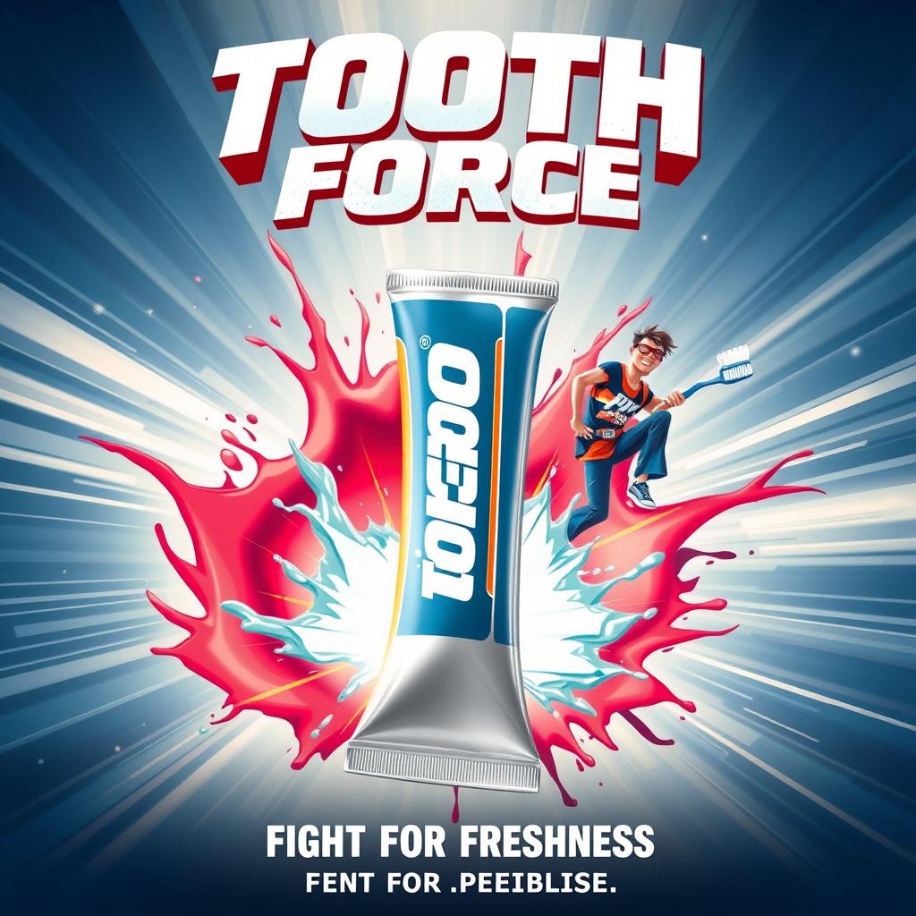 An action movie poster featuring a bold and dynamic design that showcases a tube of toothpaste as the hero