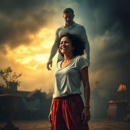 A poignant scene depicting the life journey of a strong and resilient woman