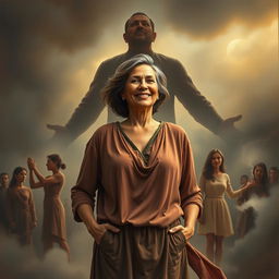 A poignant scene depicting the life journey of a strong and resilient woman