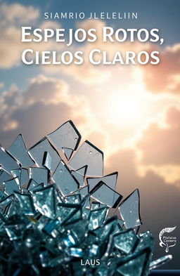 A book cover titled "Espejos Rotos, Cielos Claros" that conveys a sense of contrast between fragility and hope
