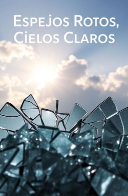 A book cover titled "Espejos Rotos, Cielos Claros" that conveys a sense of contrast between fragility and hope