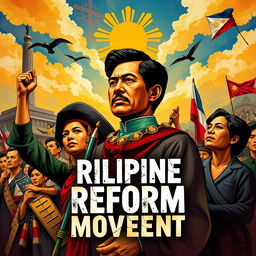 A vibrant and historical representation of the Filipino reform movement through art, showcasing key figures such as José Rizal and other reformists