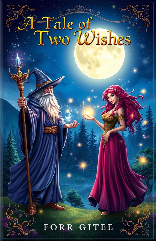 A captivating book cover for a fantasy novel titled 'A Tale of Two Wishes'