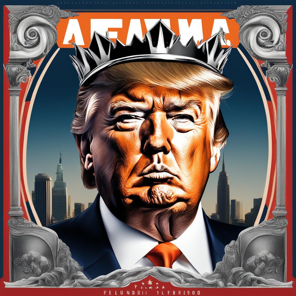 Donald Trump reimagined as a gangster rapper on a SoundCloud album cover with intricate face tattoos including an eagle on his forehead, Statue of Liberty on his cheek and a teardrop under his eye