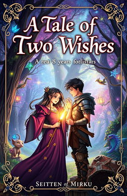 A captivating fantasy book cover illustrating a tale of two lovers separated for 8 years, with magical elements and enchanting scenery