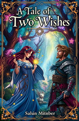 A captivating fantasy book cover illustrating a tale of two lovers separated for 8 years, with magical elements and enchanting scenery
