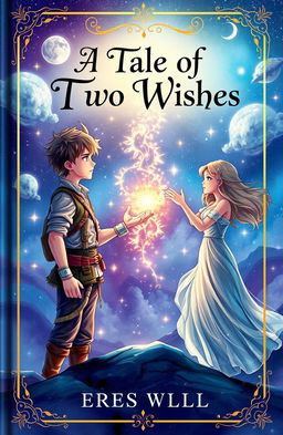 A captivating book cover illustration for a fantasy novel titled 'A Tale of Two Wishes'