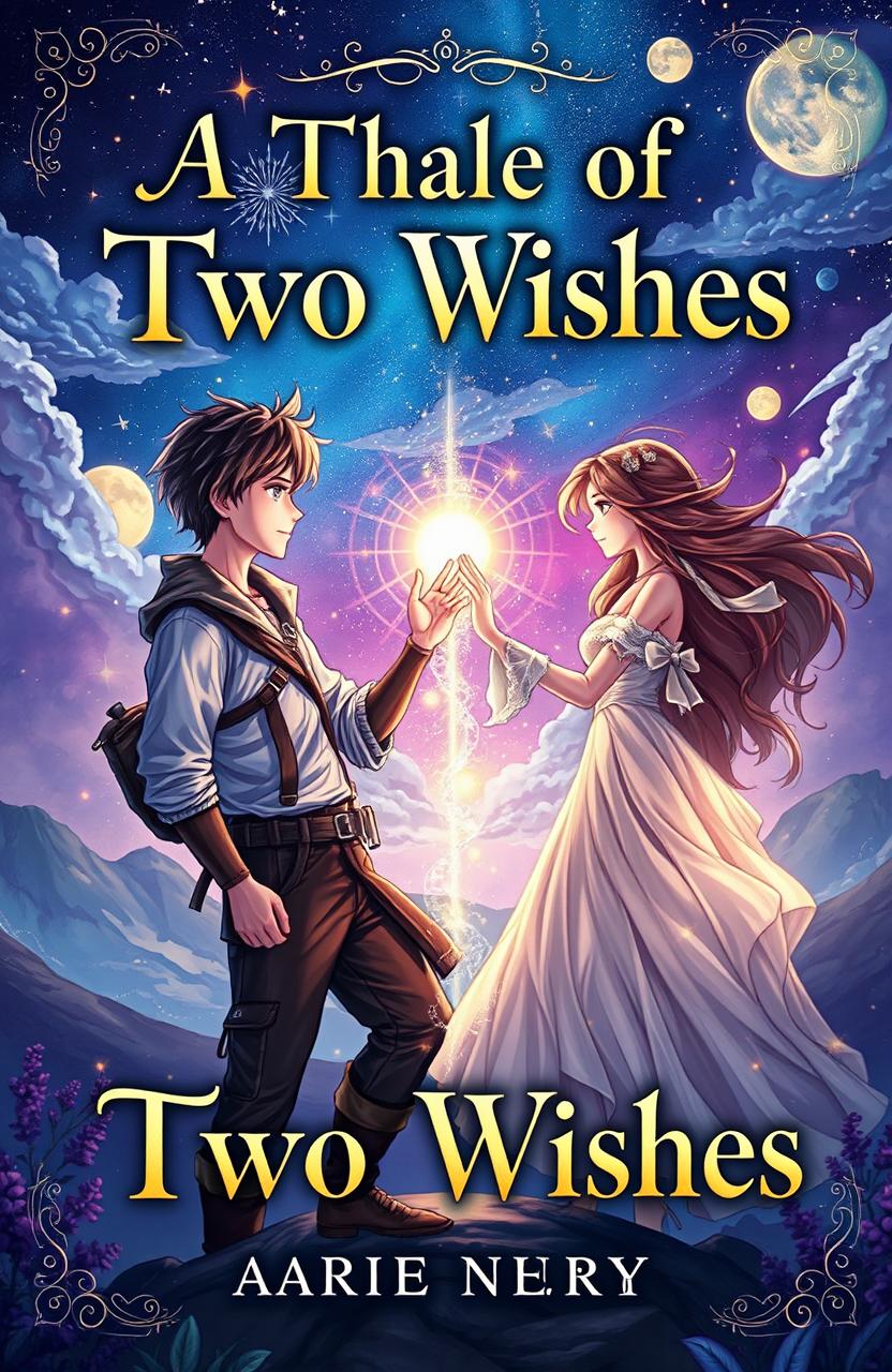 A captivating book cover illustration for a fantasy novel titled 'A Tale of Two Wishes'