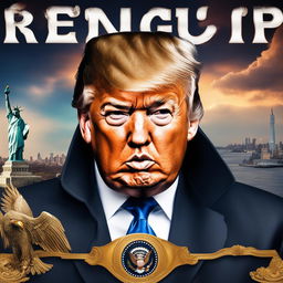 Donald Trump reimagined as a gangster rapper on a SoundCloud album cover with intricate face tattoos including an eagle on his forehead, Statue of Liberty on his cheek and a teardrop under his eye