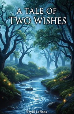 A mystical fantasy book cover titled 'A Tale of Two Wishes' featuring an enchanting landscape that visually expresses the theme of love and separation