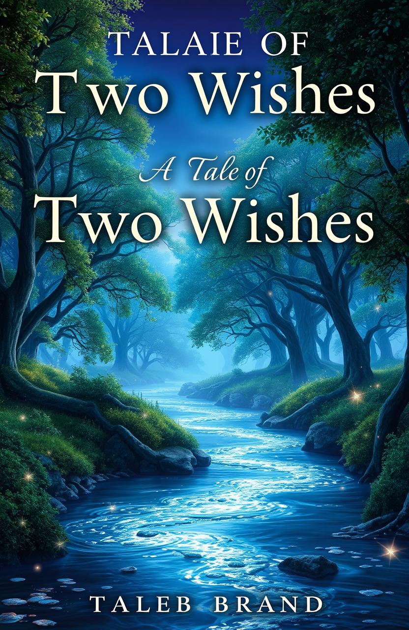 A mystical fantasy book cover titled 'A Tale of Two Wishes' featuring an enchanting landscape that visually expresses the theme of love and separation