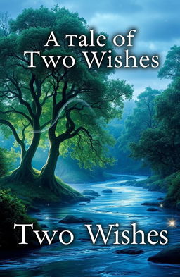 A mystical fantasy book cover titled 'A Tale of Two Wishes' featuring an enchanting landscape that visually expresses the theme of love and separation