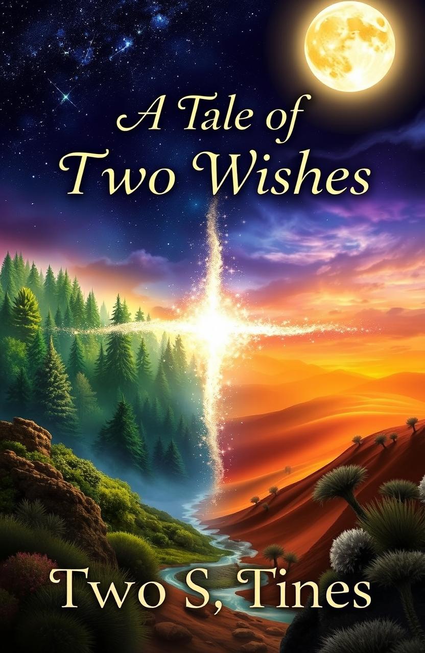 A captivating fantasy book cover for 'A Tale of Two Wishes'