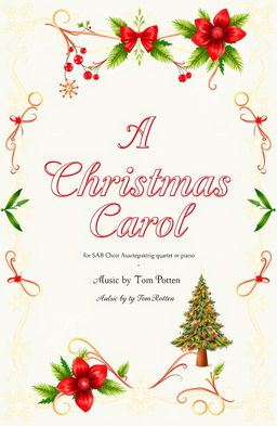 A beautifully arranged sheet music cover for 'A Christmas Carol' intended for SAB choir with an accompaniment option for string quartet or piano, featuring ornate holiday-themed decorations