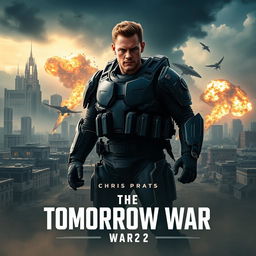 A captivating movie poster for 'The Tomorrow War 2 (2024)', featuring Chris Pratt prominently as the lead character amidst a post-apocalyptic landscape