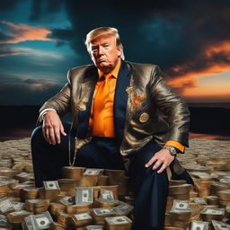 Donald Trump as a Soundcloud rapper, drenched in trap culture aesthetics, with more jewellery and tattoos, on a wordless album cover